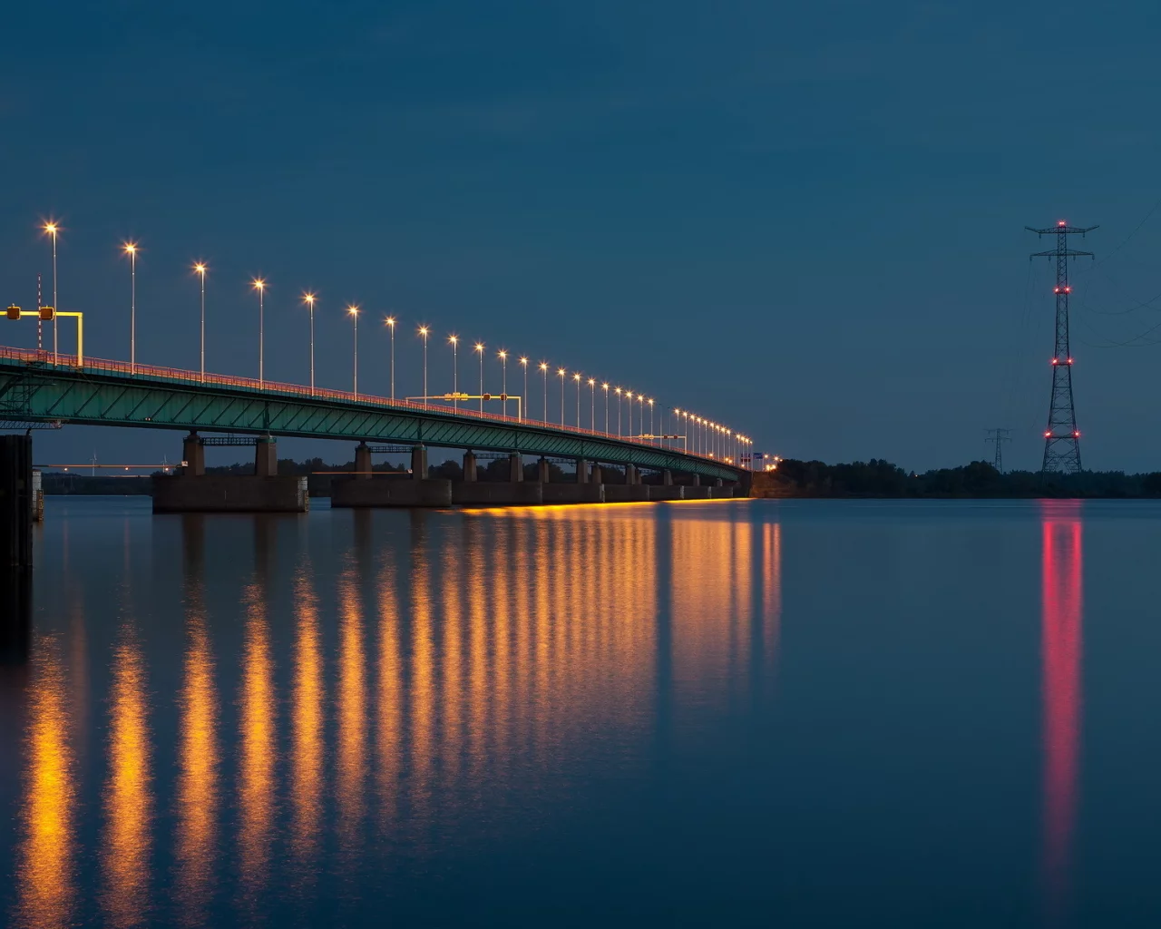 мост, река, ночь
