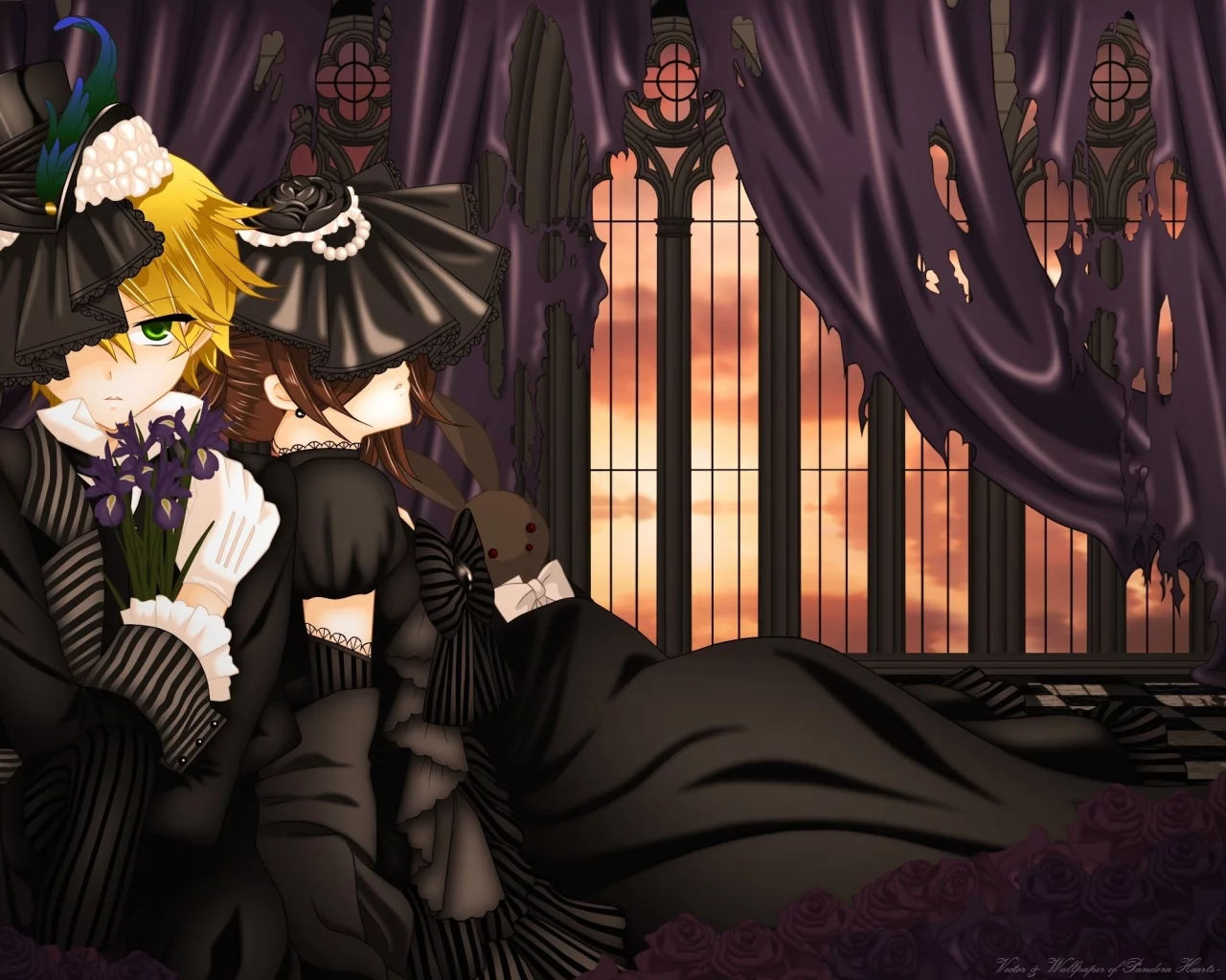 зайчик, окна, alice, шторы, oz vessalius, парень, девушка, pandora hearts, розы