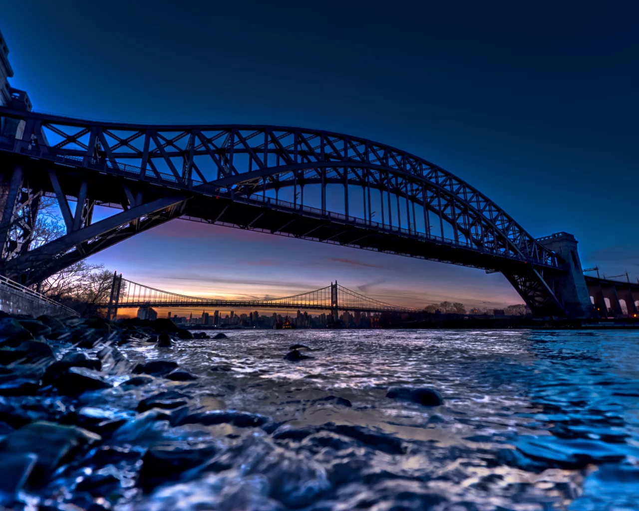 bridge, мост, закат, рассвет, вода, камни