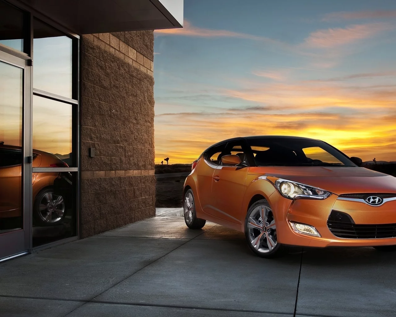 закат, hyundai, отражение, veloster