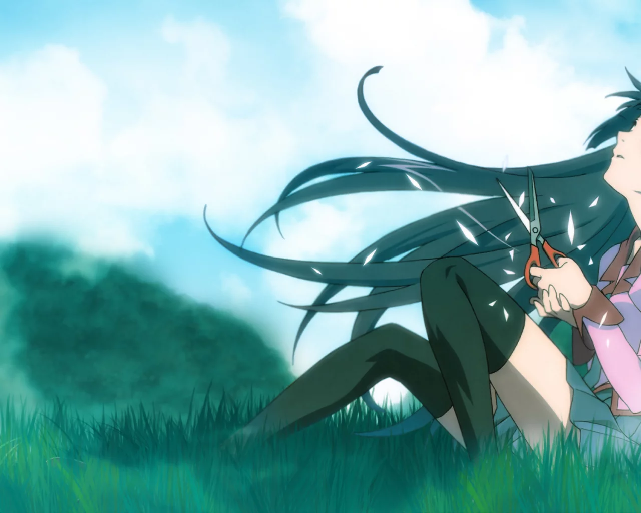 небо, ножницы, bakemonogatari, хитаги сэндзёгахара, истории монстров