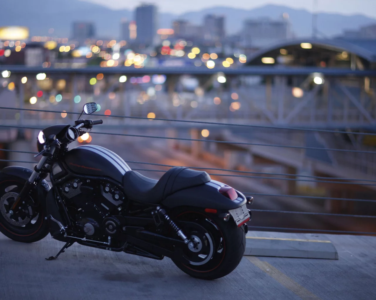 мост, harley-davidson, мотоцикл, город