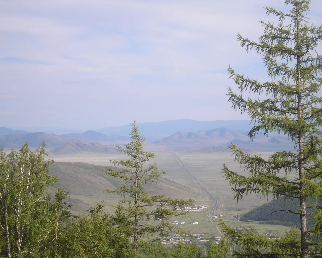 панорама, степь, тува, дорога