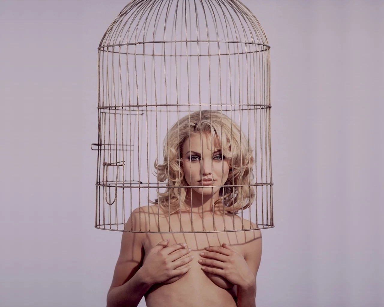руки, гудь, блондинка, cameron diaz, клетка, губы, волосы, девушка, актриса, кэмерон диаз, лицо, красотка, взгляд