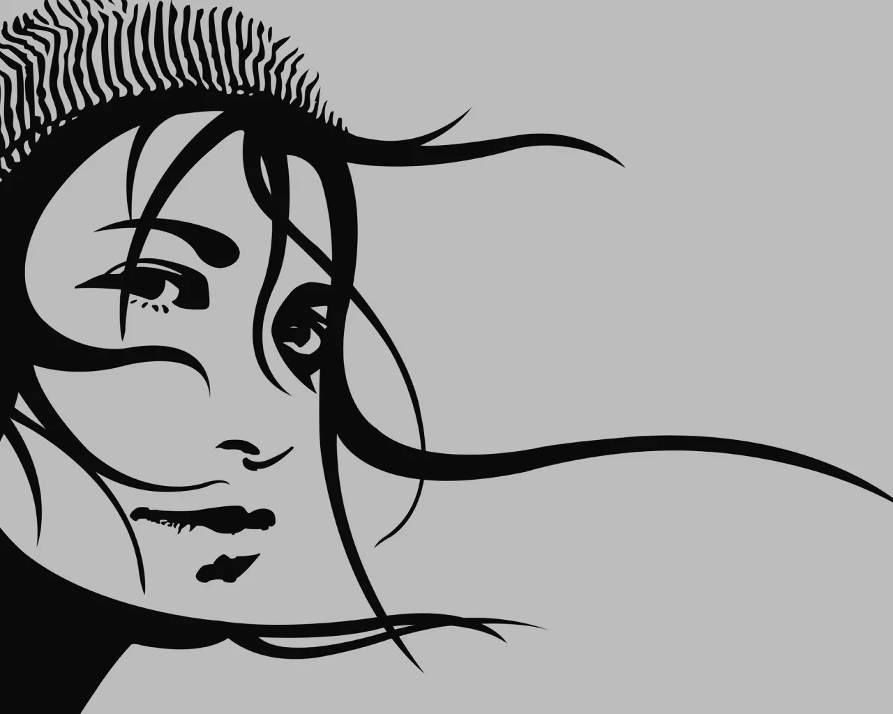 lines, look, волосы, девушка, picture, girl, eyes, вектор, рисунок, 2560x1600, hair, линий, стиль, vector, глаза, style, взгляд