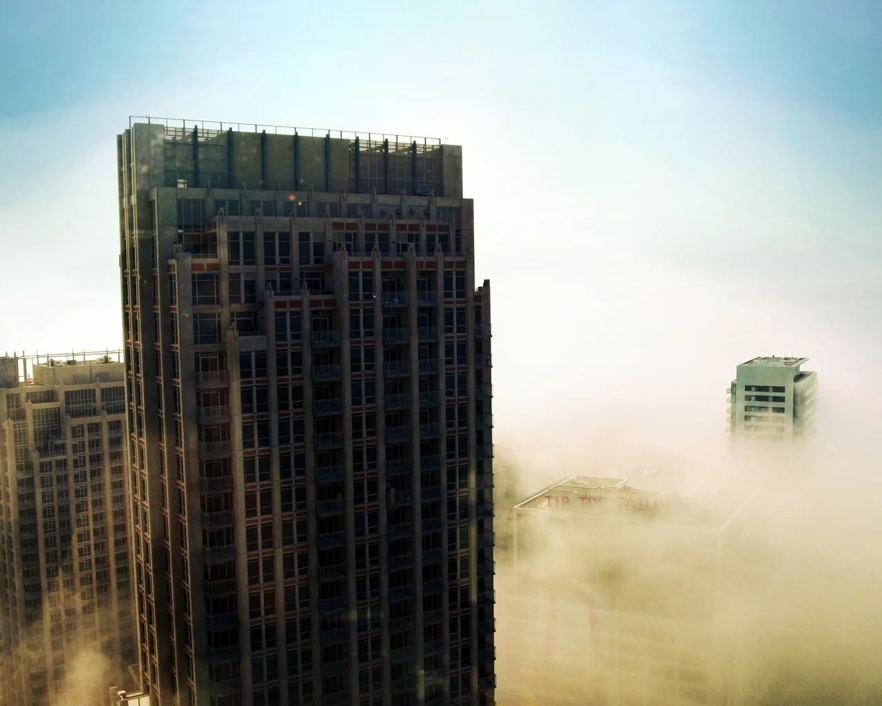 небо, туман, небоскрёбы, mist vs