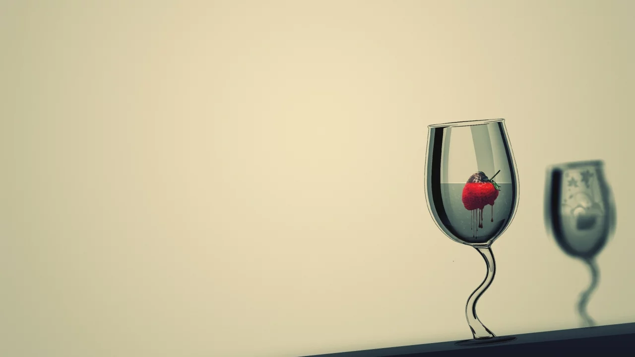 клубника, strawberry, drops, отражение, вода, water, краски, glass, капли, reflection, рисунок, бокал, picture, colors, 2560x1600