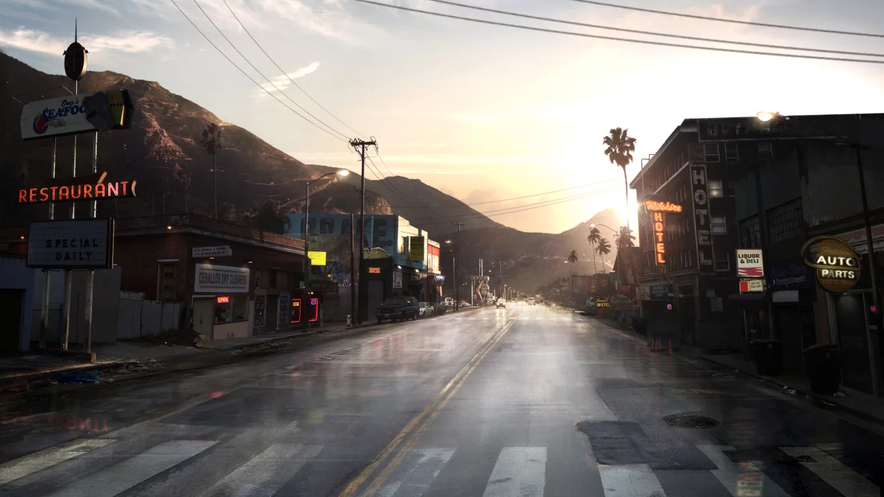 дорога, мотель, need for speed undercover, пальмы