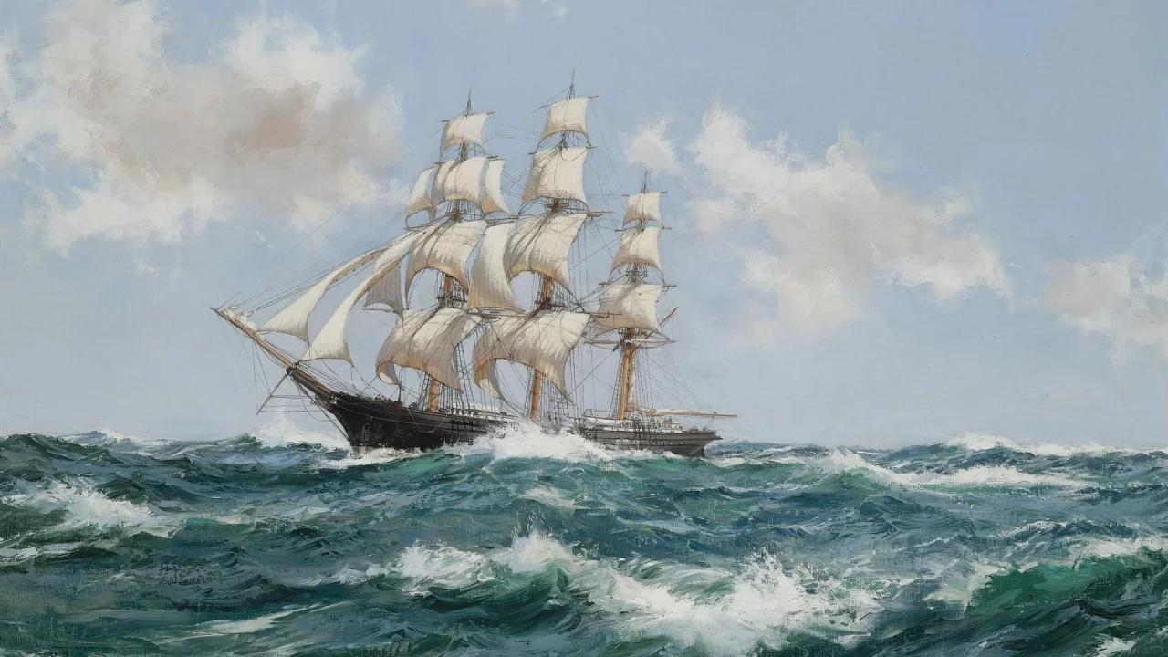 montague dawson, облака, парусник, корабль, море