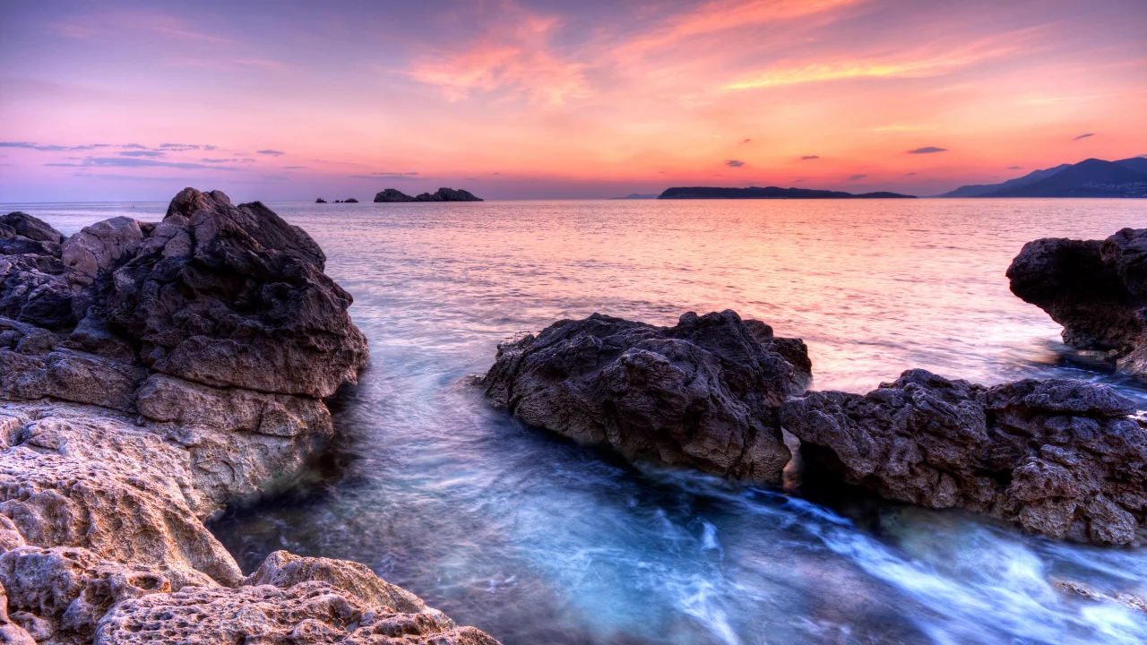 камни, море, побережье, закат