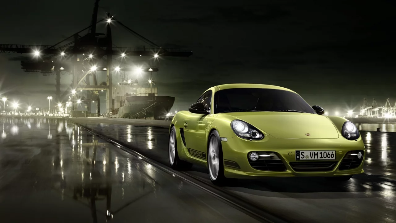 порт, cayman, отражение, porsche, ночь