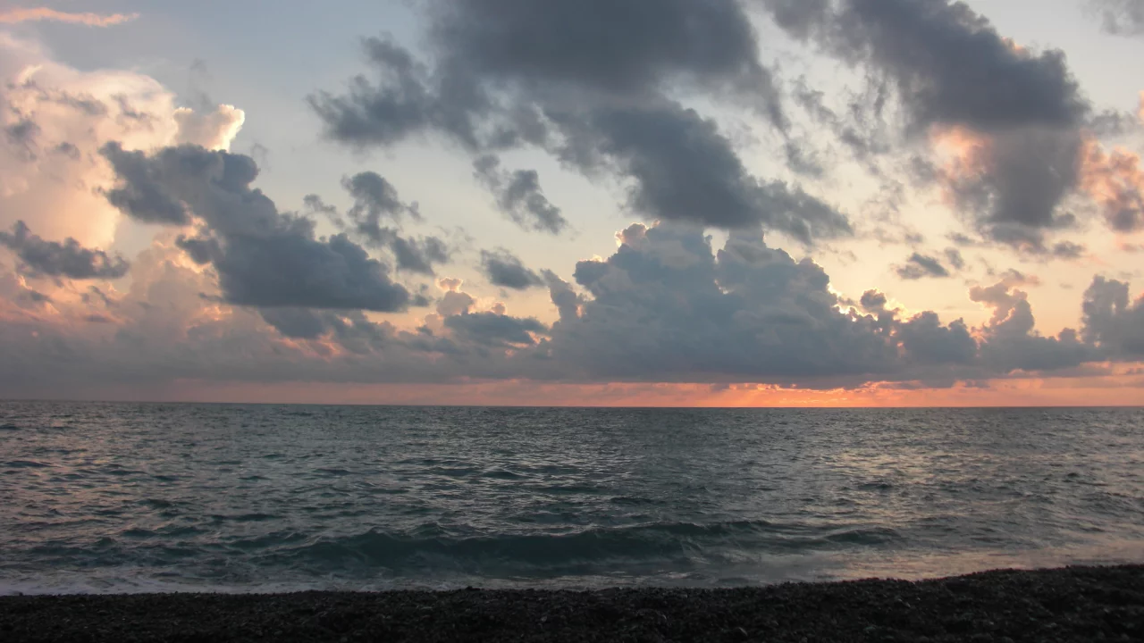 закат, море, небо