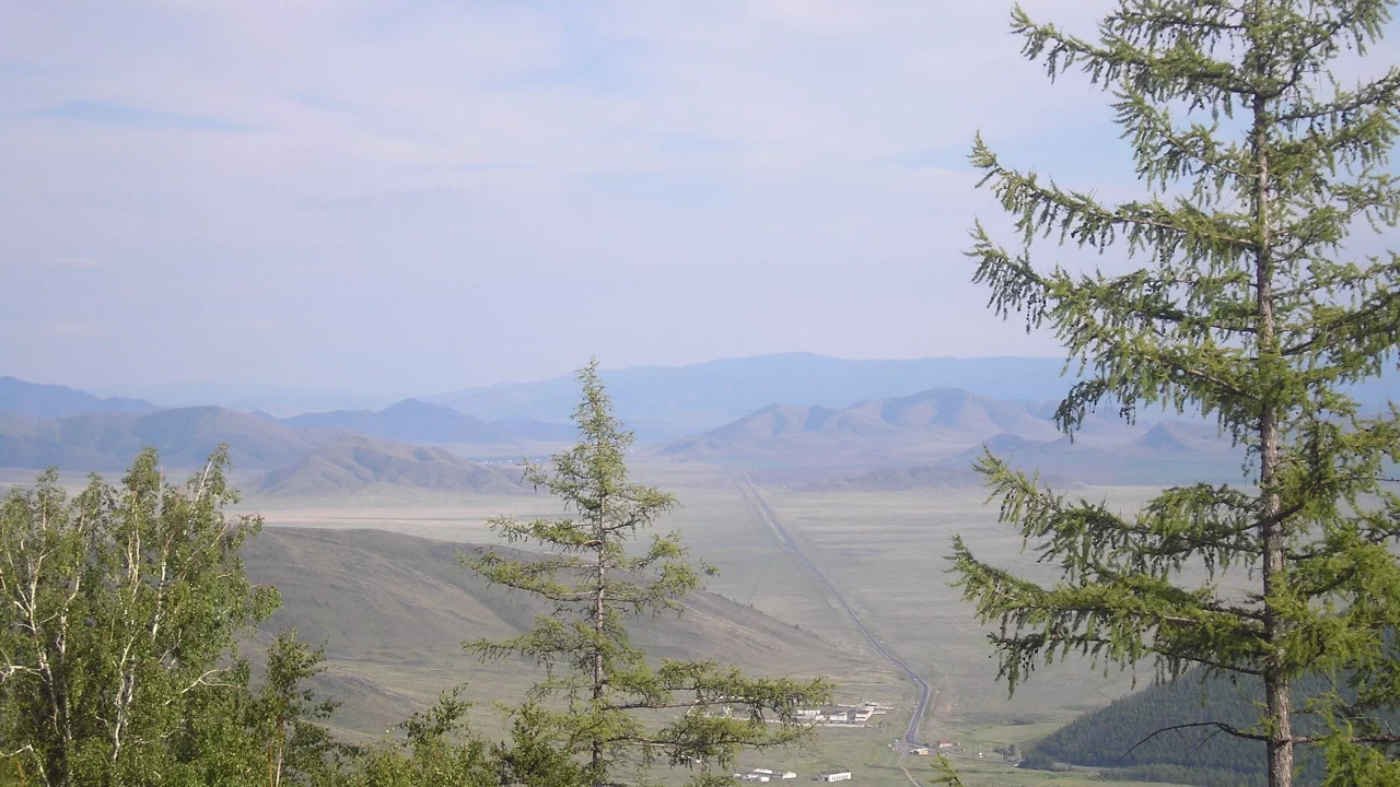 панорама, степь, тува, дорога
