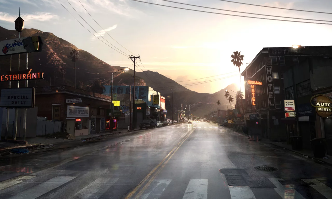 дорога, мотель, need for speed undercover, пальмы