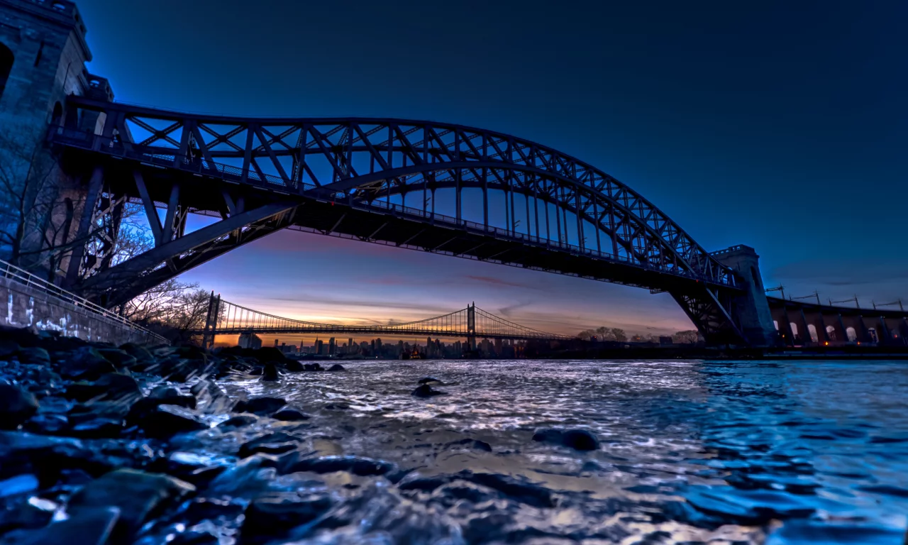 bridge, мост, закат, рассвет, вода, камни