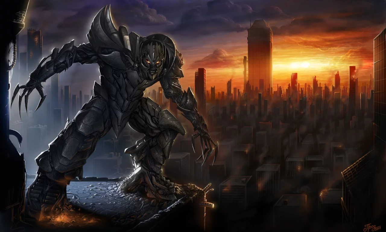 трансформеры, город, небо, transformers, megatron, гнев, мегатрон, арт