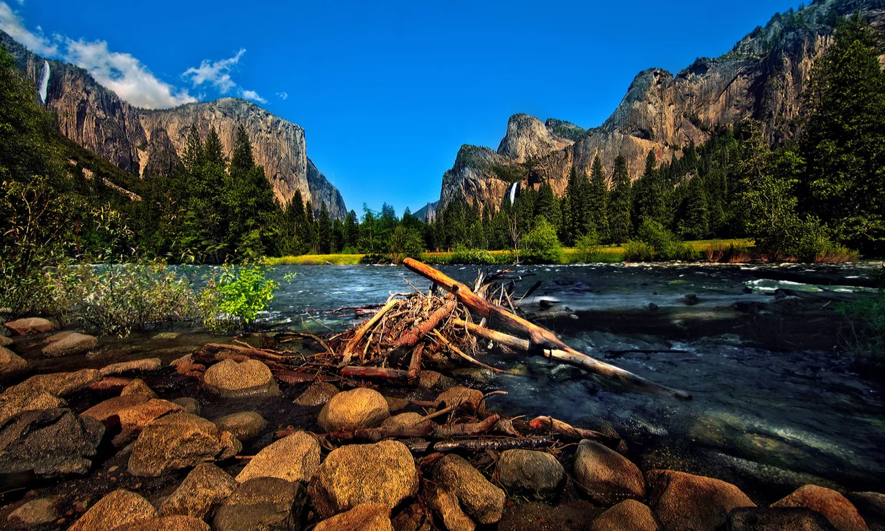 лес, горы, река, природа, камни