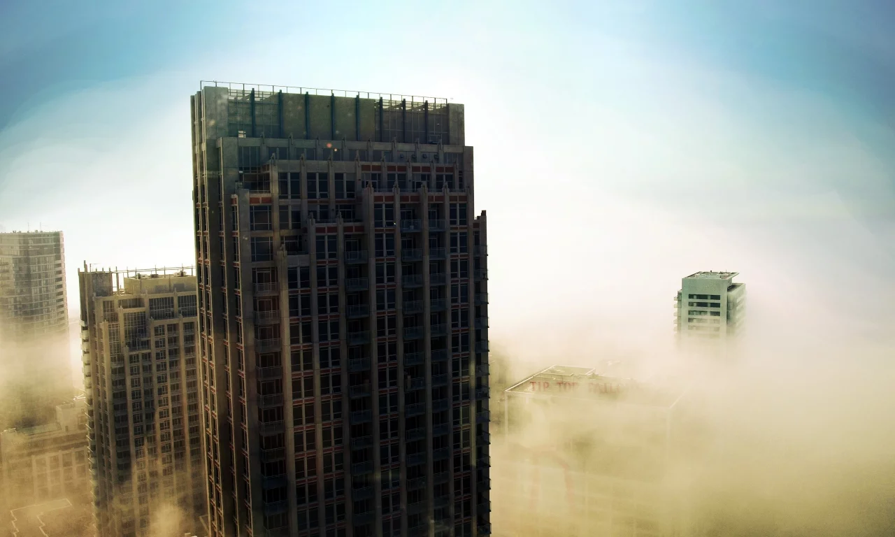 небо, туман, небоскрёбы, mist vs