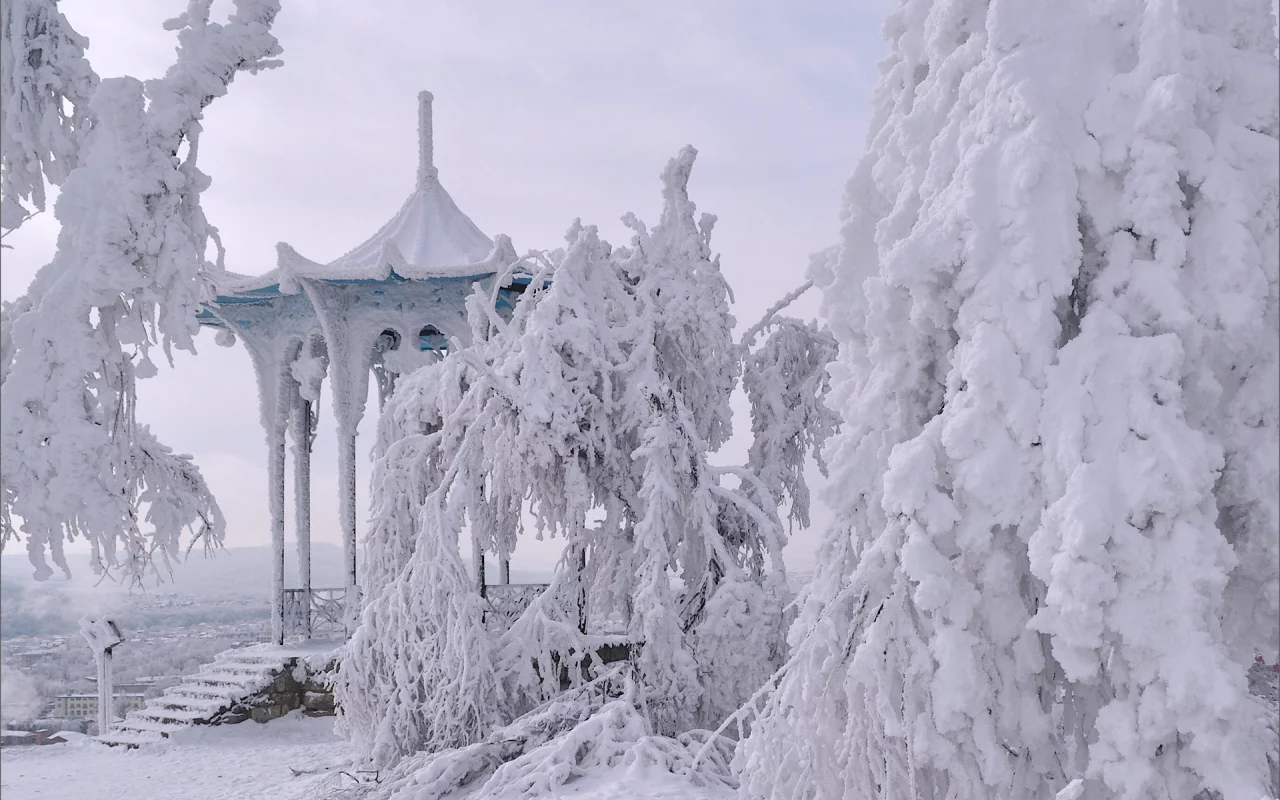 пятигорск, китайская беседка, зима, снег