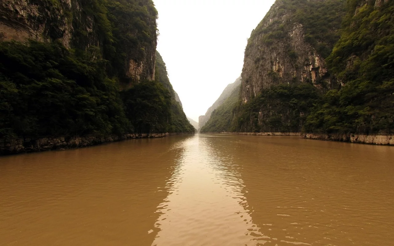 горы, каньён, вода, мох, ущелье