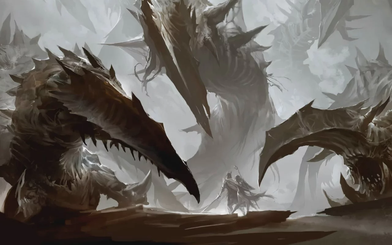 пасть, щупальца, маг, панцирь, монстр, guild wars 2, меч, зубы, посох, воин