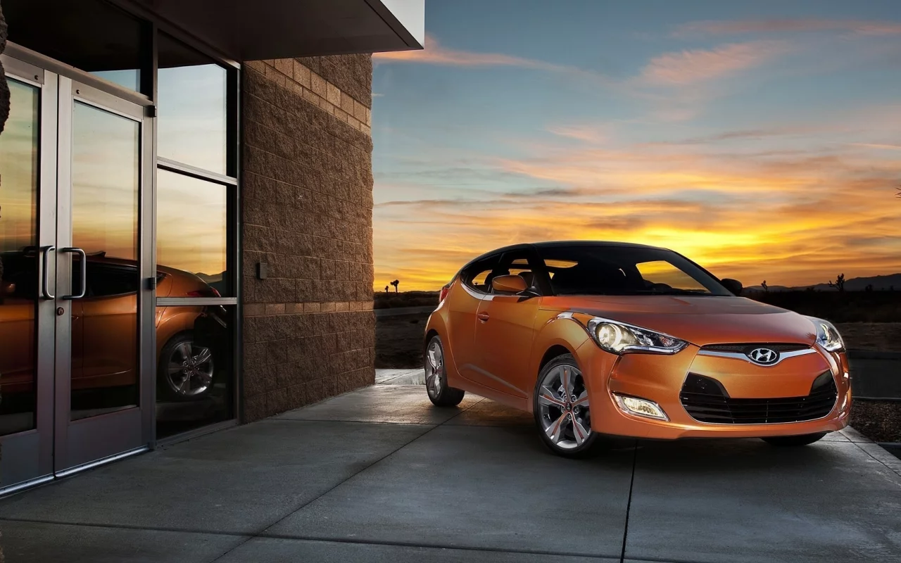 закат, hyundai, отражение, veloster