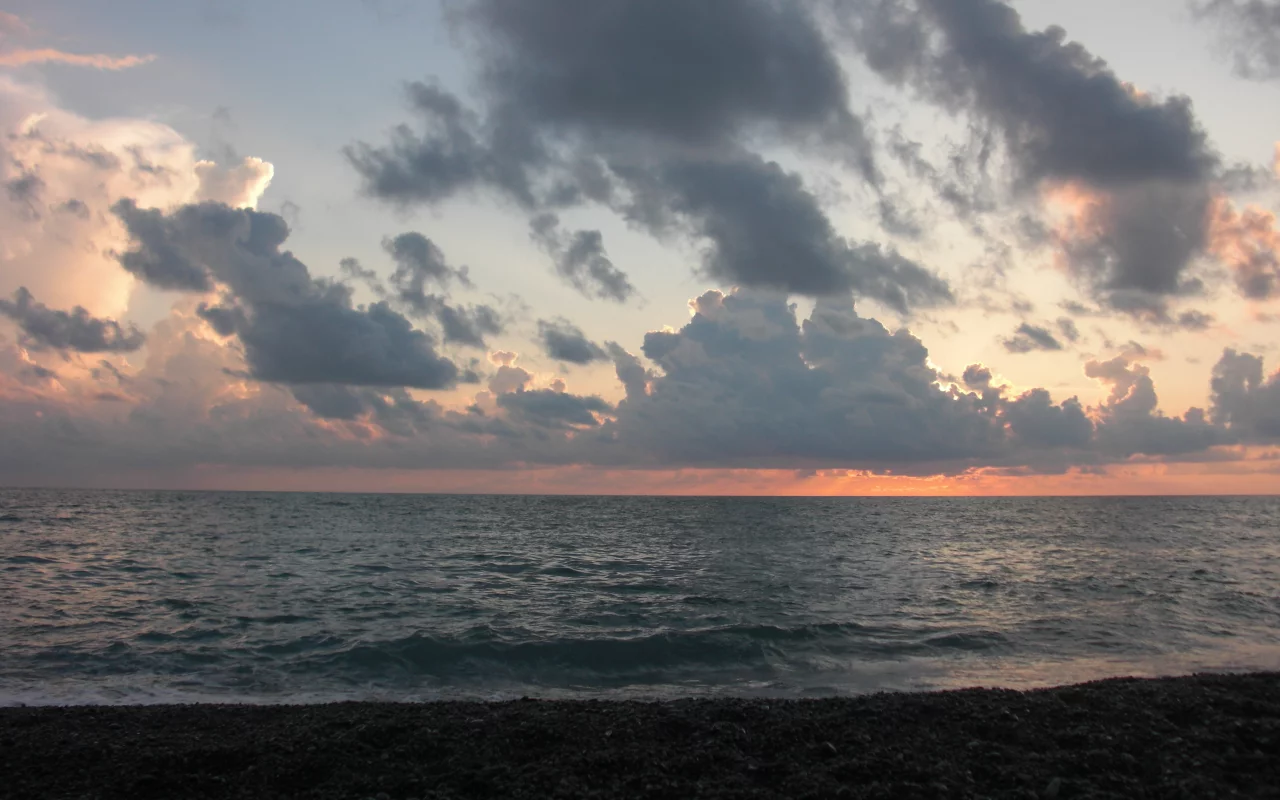 закат, море, небо