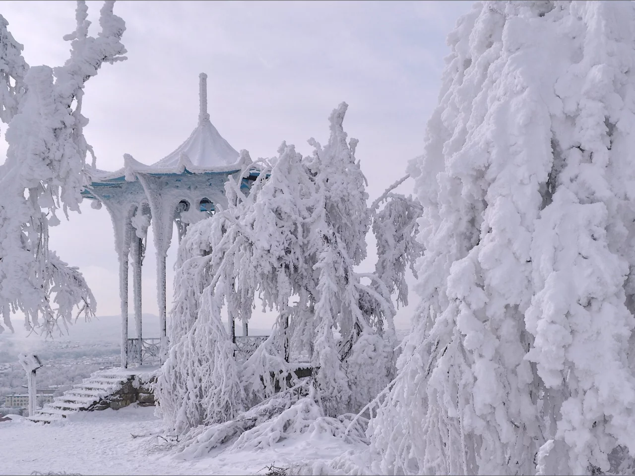пятигорск, китайская беседка, зима, снег
