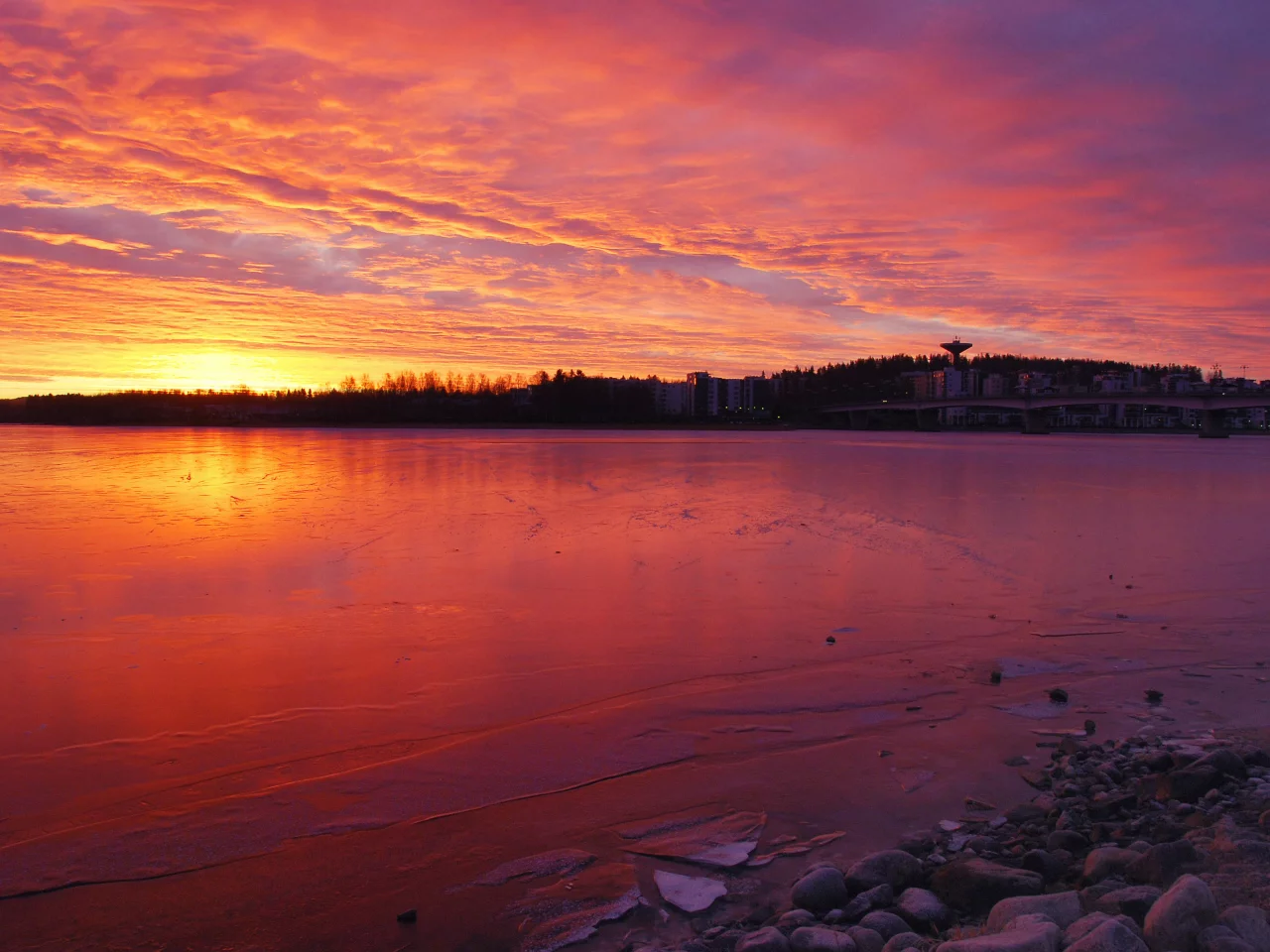 закат, море, город