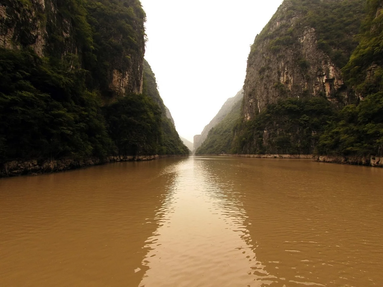 горы, каньён, вода, мох, ущелье
