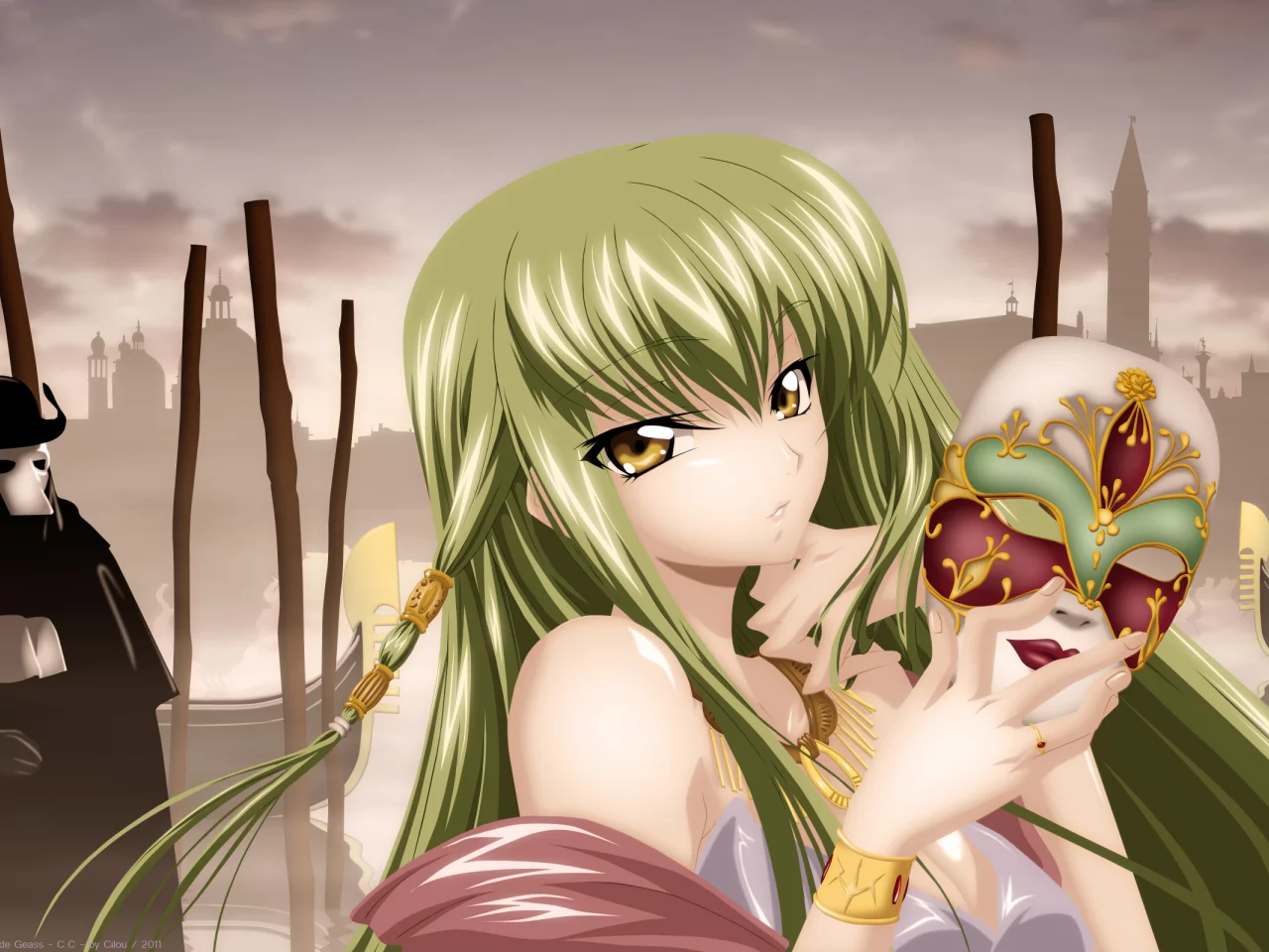 венеция, code geass, девушка, маска, аниме