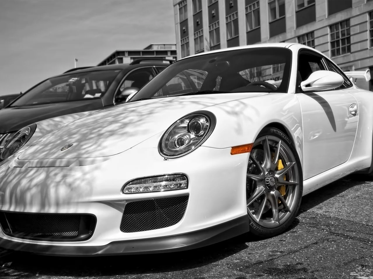 gt3, auto, cars, фото, стоянка, porsсhe, чб, wallpapers, город