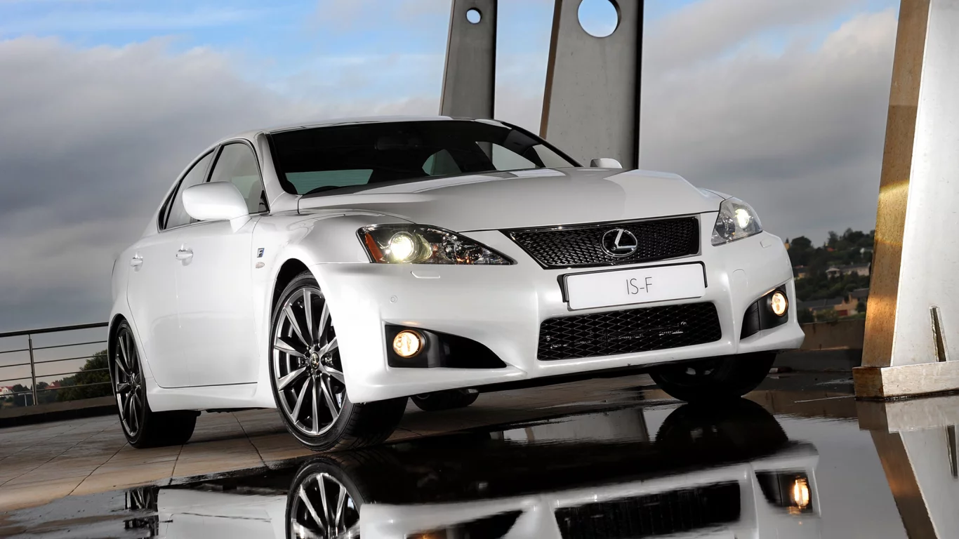 седан, небо, lexus, лужа, опоры, лексусис-ф, is-f, передок, белый, отражение