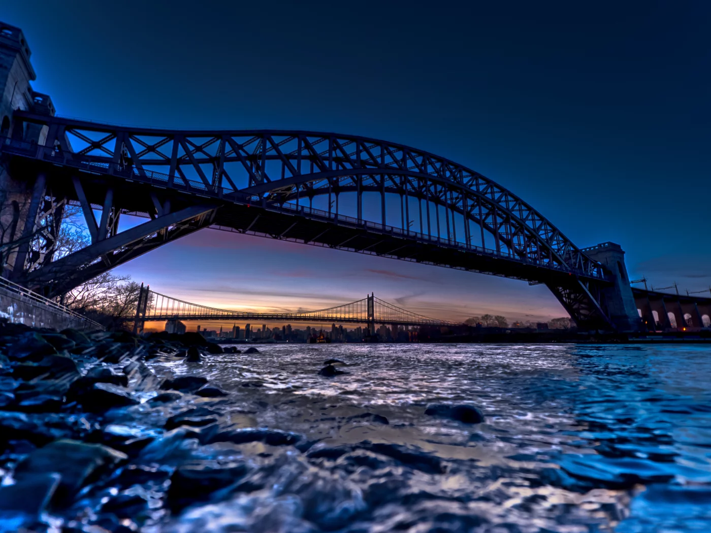 bridge, мост, закат, рассвет, вода, камни