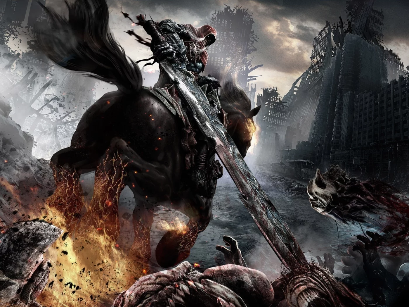 всадник, монстры, конь, darksiders wrath of war, меч
