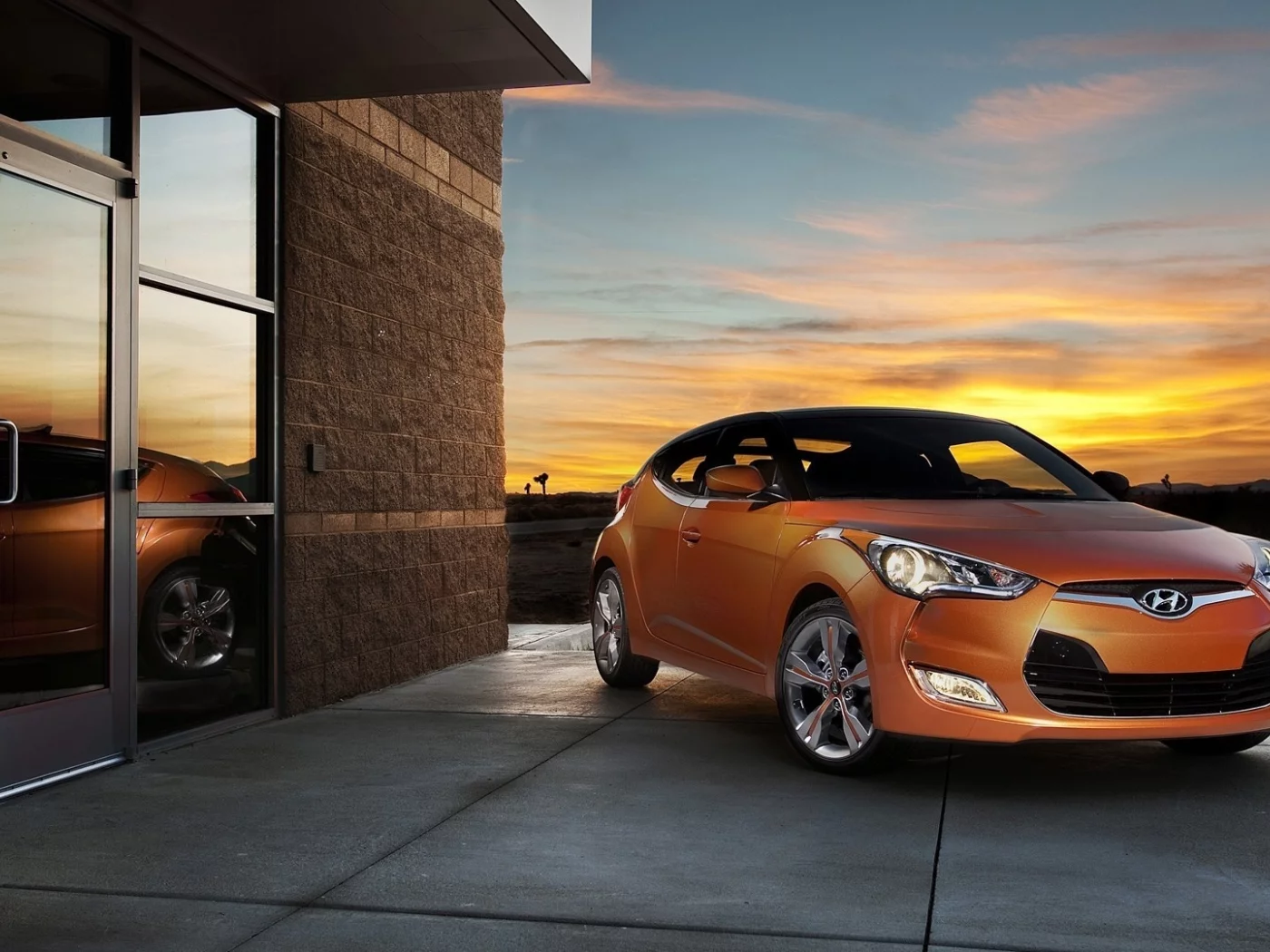 закат, hyundai, отражение, veloster