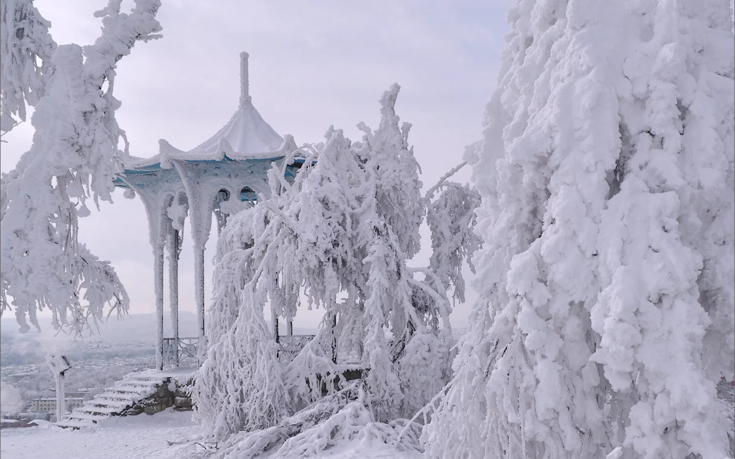 пятигорск, китайская беседка, зима, снег