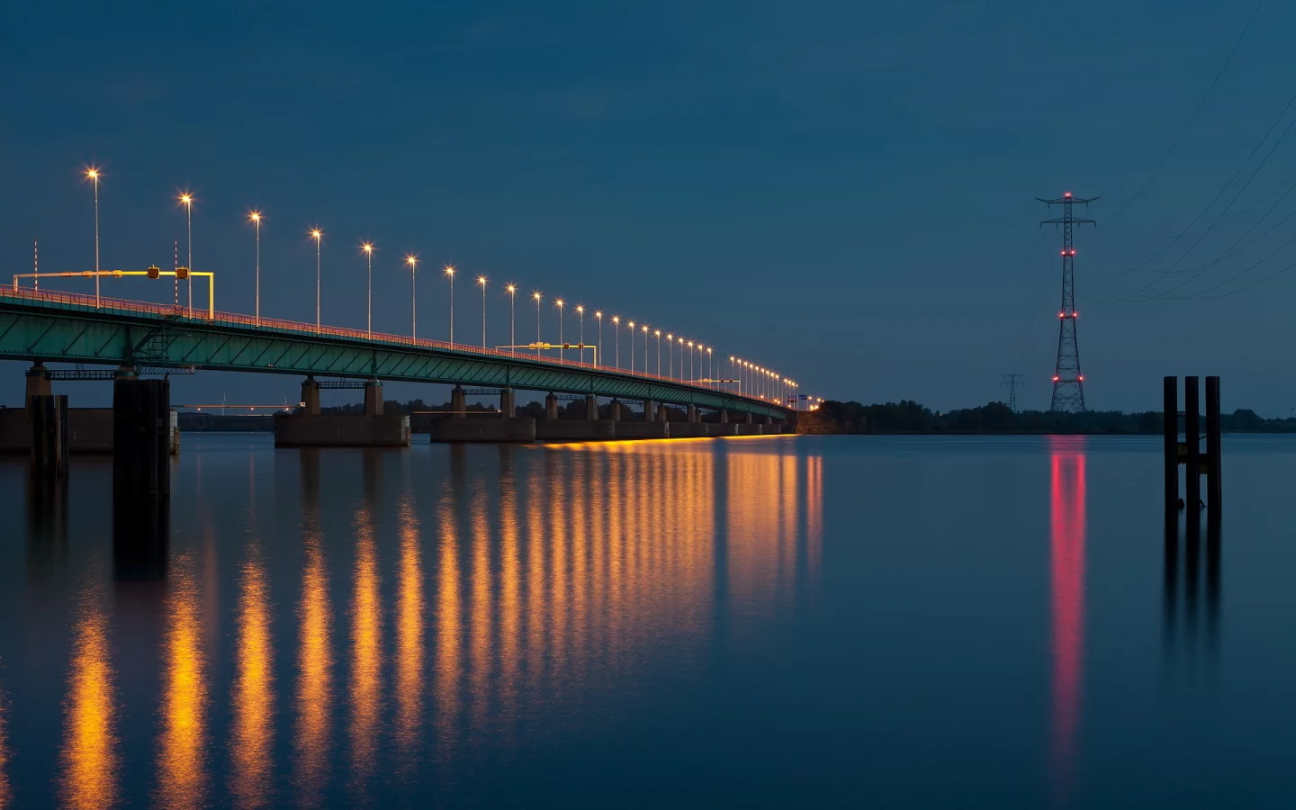 мост, река, ночь