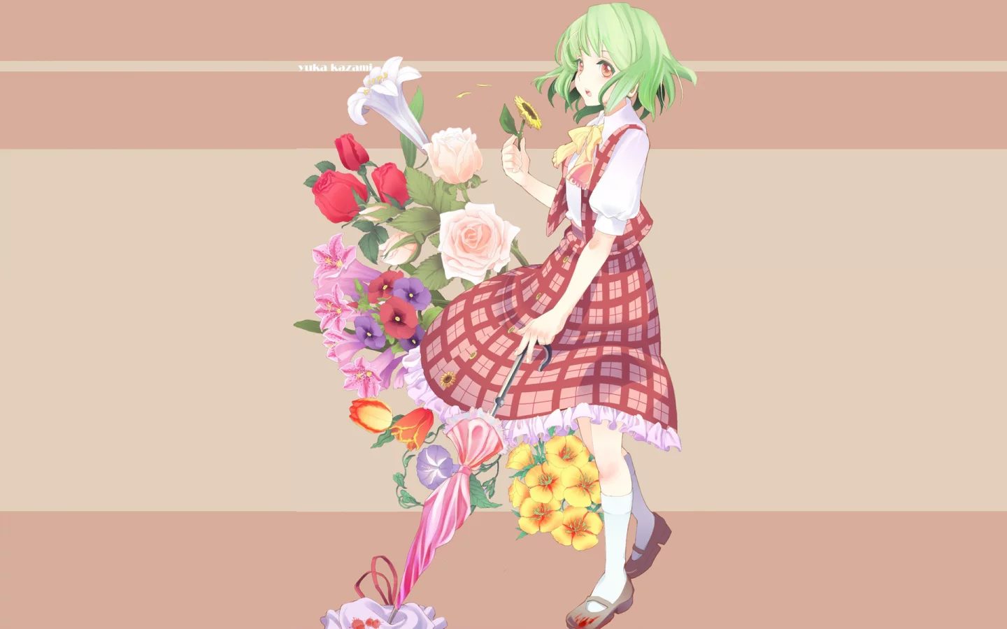 девочка, цветы, аниме, kazami yuuka