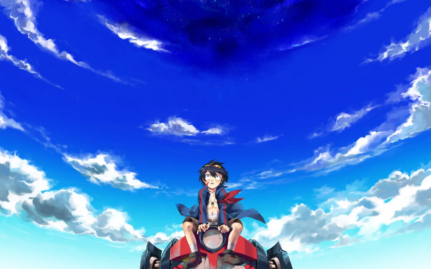 симон, ветер, бурильщик, робот, аниме, облака, парень, tengen toppa gurren lagann, anime, поверхность, небо
