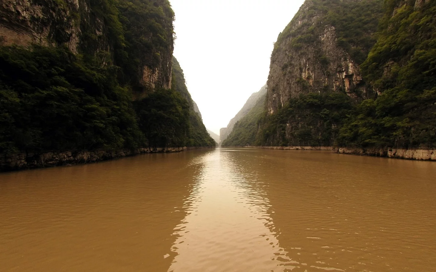 горы, каньён, вода, мох, ущелье