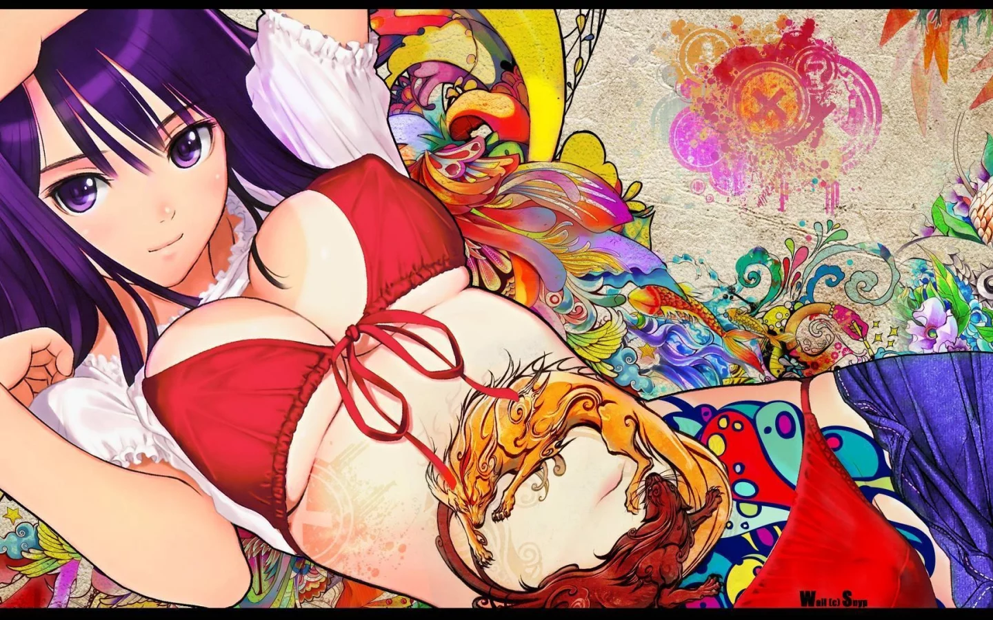 татуировка, рисунок, грудь, bakemonogatari, senjougahara hitagi