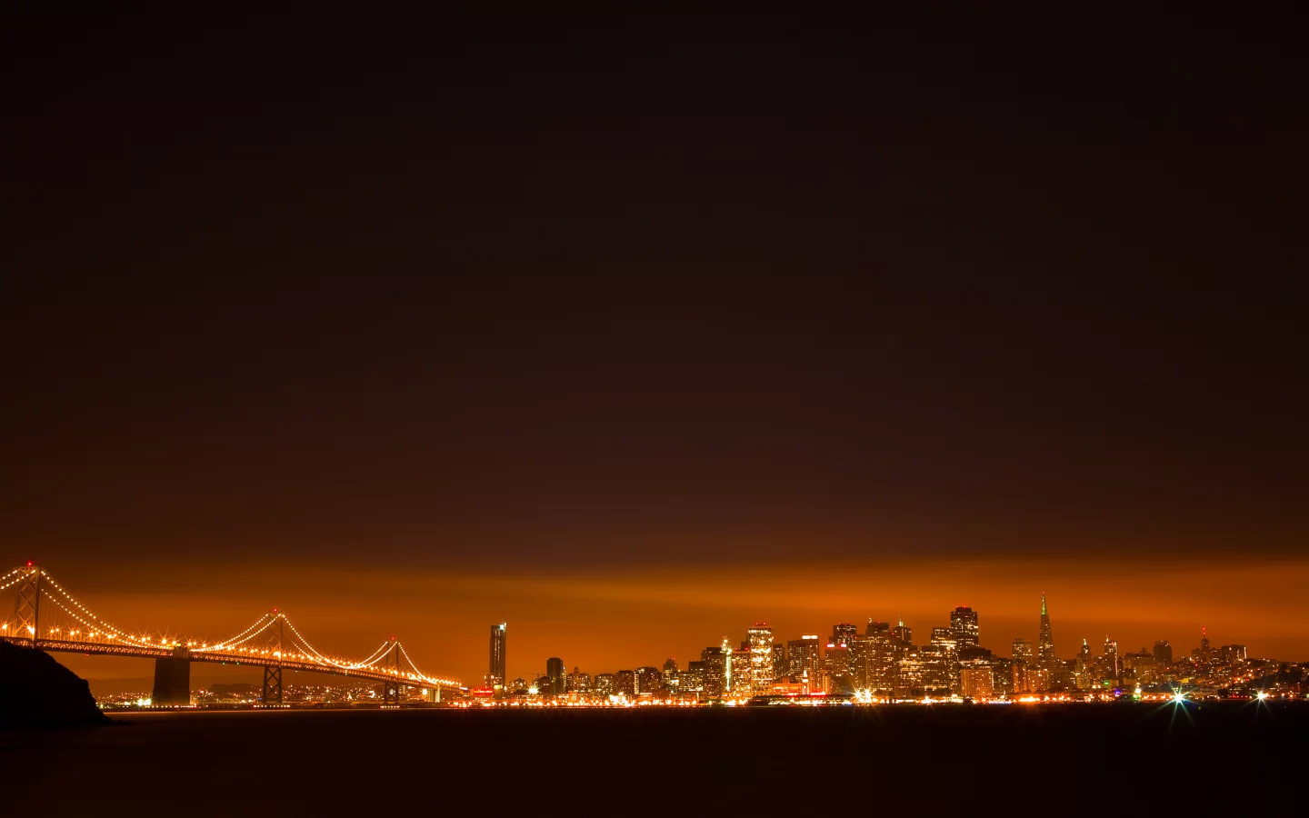 здания, вода, мост, город, небо, сан-франциско, ночь, огни, san francisco