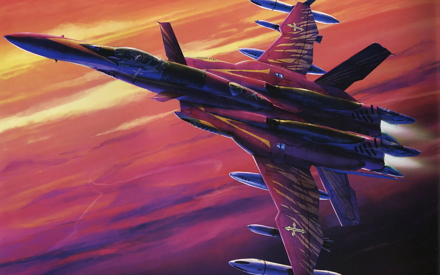 подвески, ракеты, истребитель, арт, macross zero, самолет, рисунок