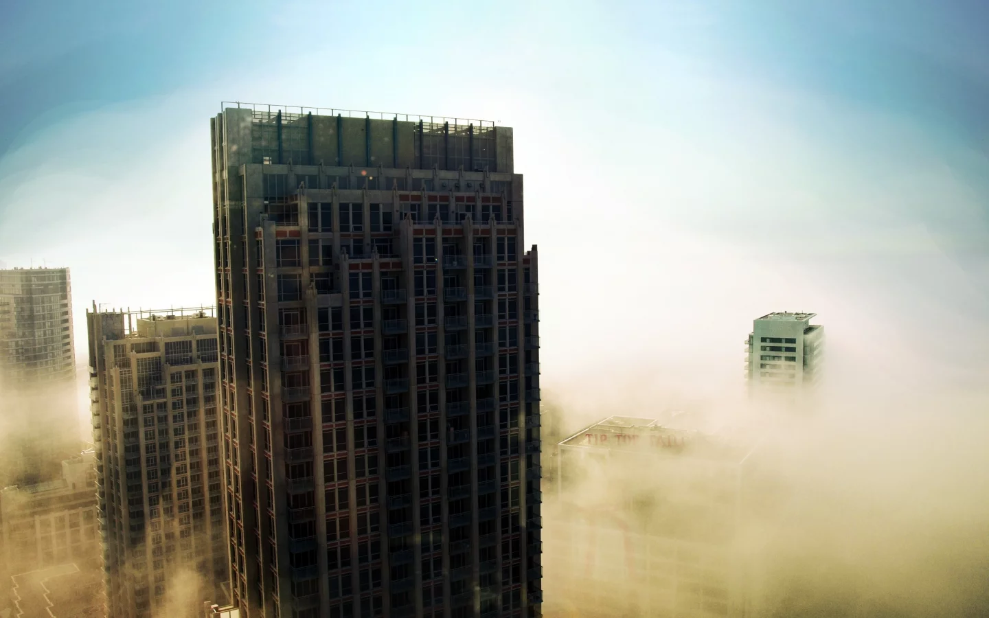 небо, туман, небоскрёбы, mist vs