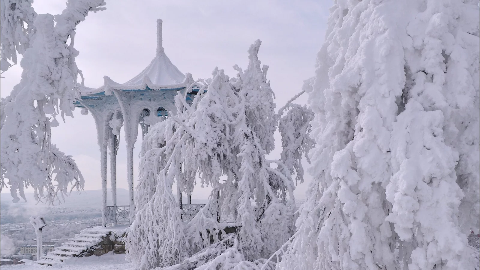 пятигорск, китайская беседка, зима, снег