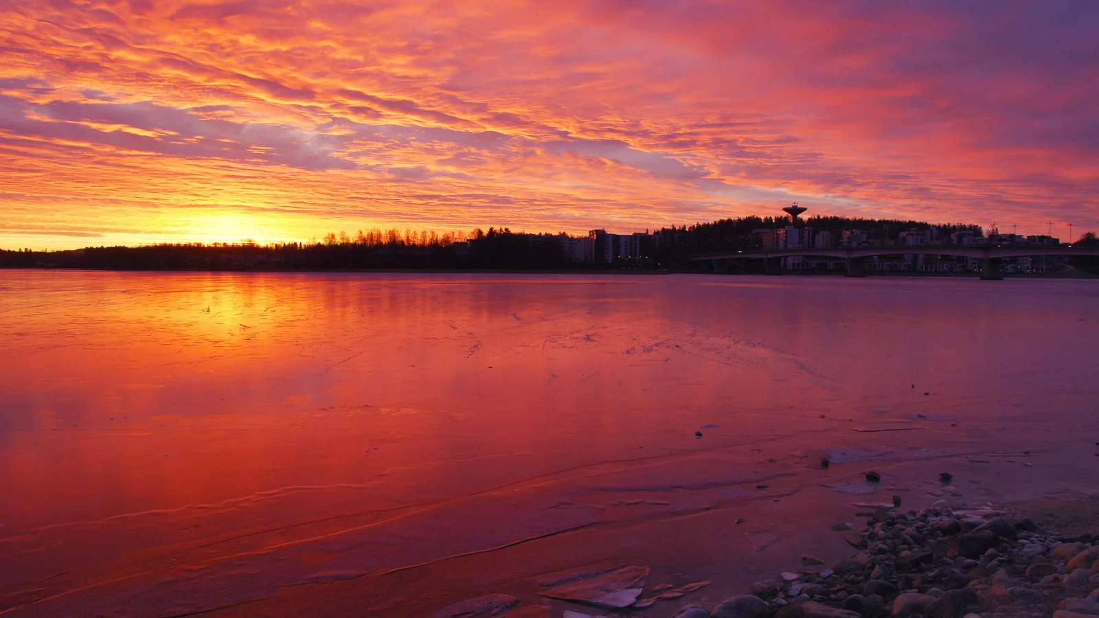 закат, море, город