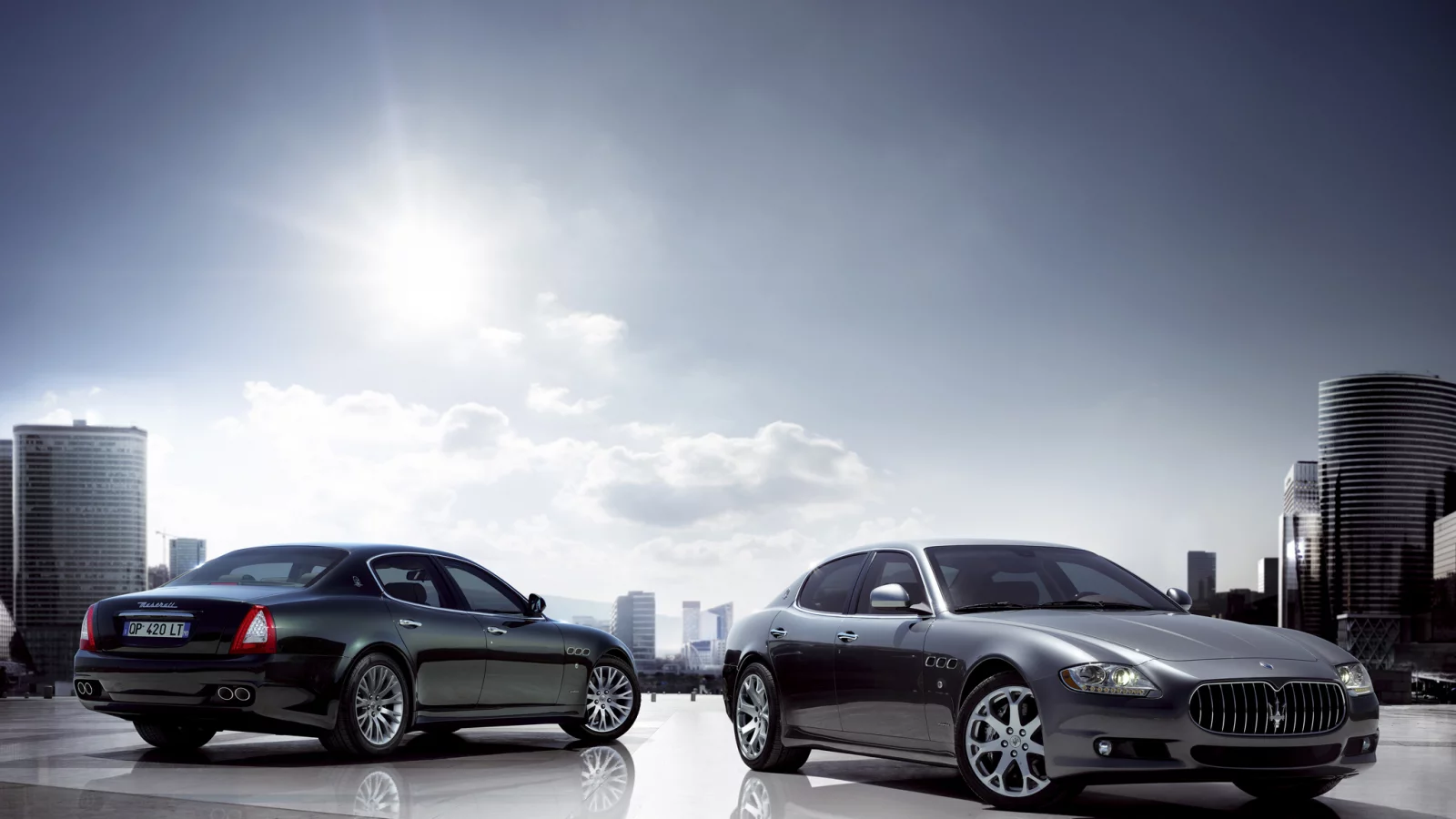 отражение, итальянская, quattroporte, каменные джунгли, солнце, maserati, небо, разные ракурсы, красивая машина, кваттропорте, мазерати