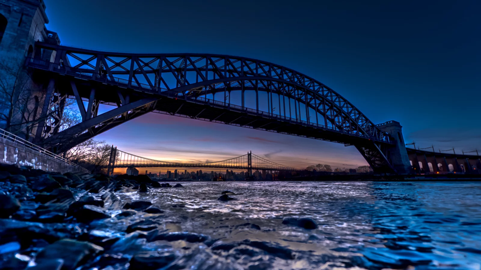 bridge, мост, закат, рассвет, вода, камни