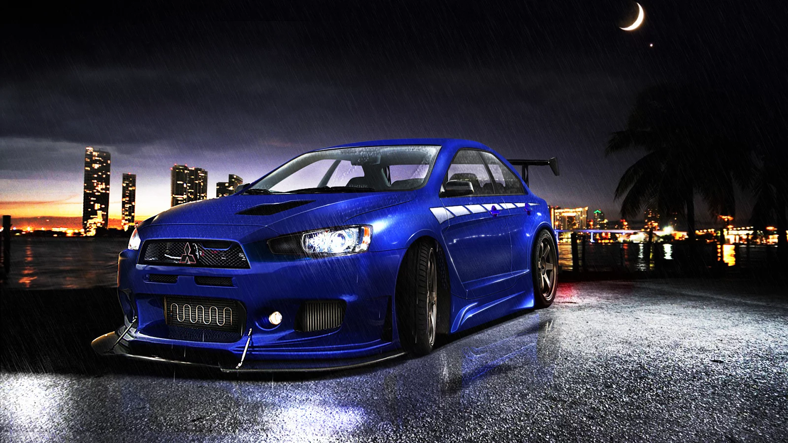 дождь, lancer, evolutionх, mitsubishi